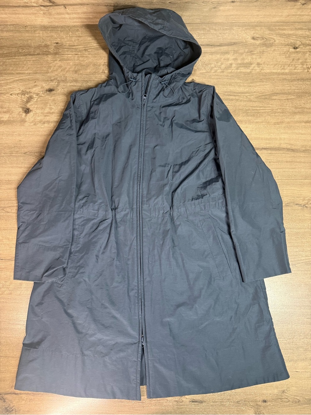 Eileen Fisher F4AKR-C2149 Hooded Coat Womens XS Blue Organic Cotton Nylon